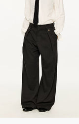 Men's Striped Pleated Straight Wool Pants