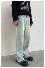 Men's Washed Ripped Straight Leg Jeans