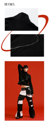 Black Thick Slim Zip Turtleneck Sweater