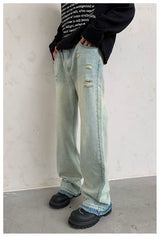 Men's Washed Ripped Straight Leg Jeans