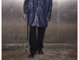 Navy Oversized Multi-Zipper Punk Leather Coat
