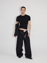 Unisex Rectangular Brass Buckle Leather Belt