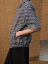 Dark Blue Striped Ruched Shirt