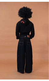 Men's Blue Patchwork Button Cargo Jeans