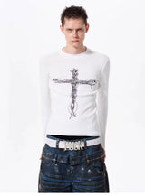 Men's Cross Print Long Sleeve T-Shirt