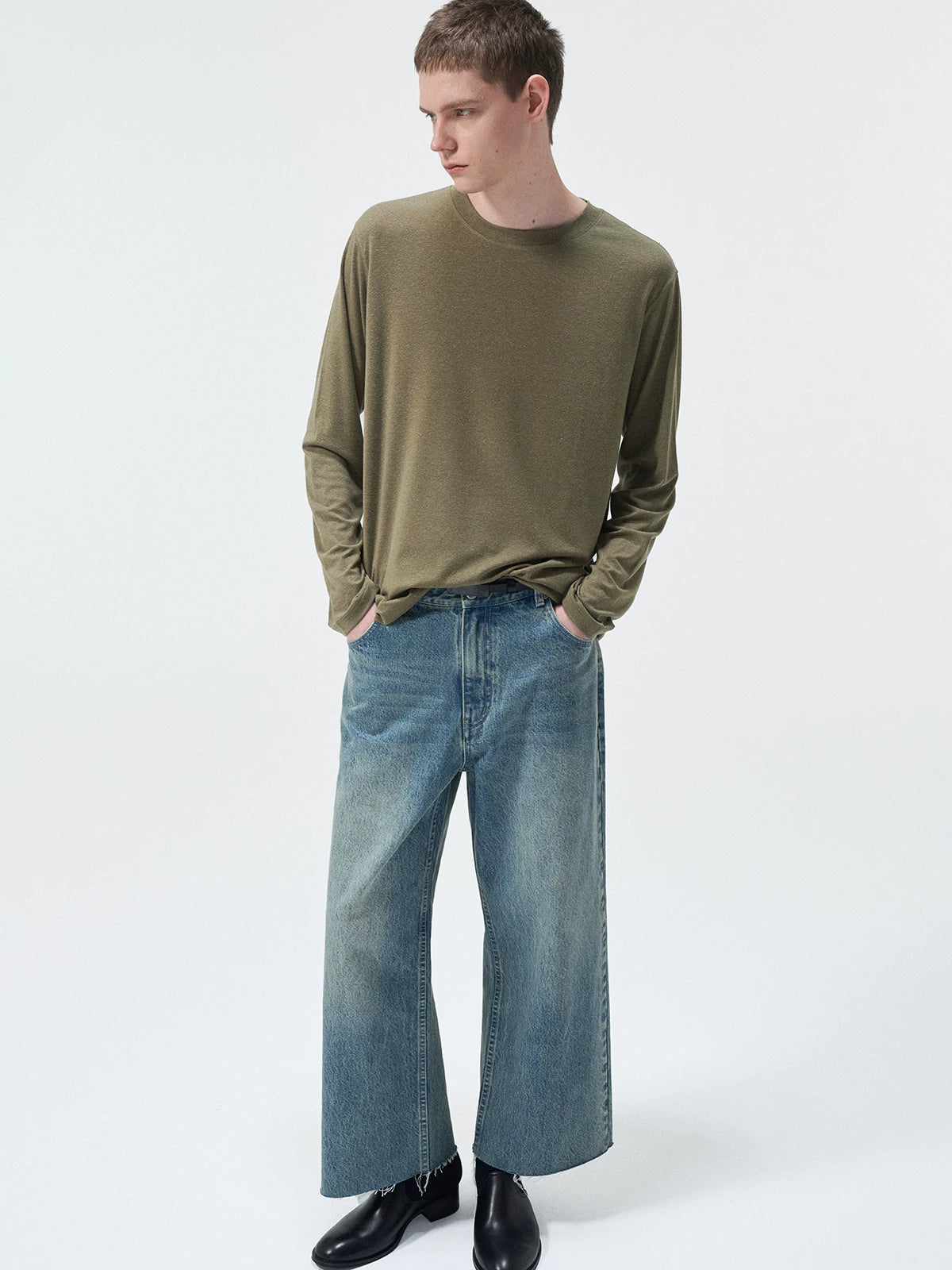 Long Sleeve Linen Tencel Blend Tees