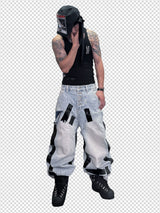 Washed Destroyed Black Tape Patched Jeans