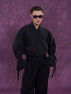 Men's Long-Sleeve Black-and-White Ruffled Sash Shirt