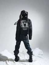 Dark Blue Whiskered Leather Straight-Leg Jeans