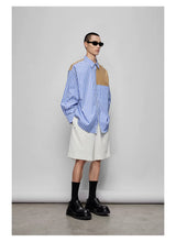Color-block Striped Cotton Pocket Shirt