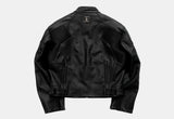 Dark Zip-Up Padded Biker Leather Jacket