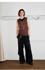 Men's Sleeveless Printed Linen-like Zip Vest
