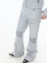 Multi-Zip Coated Moto Leather Flare Pants