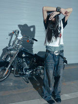 Blue Splattered Distressed Knee Logger Jeans