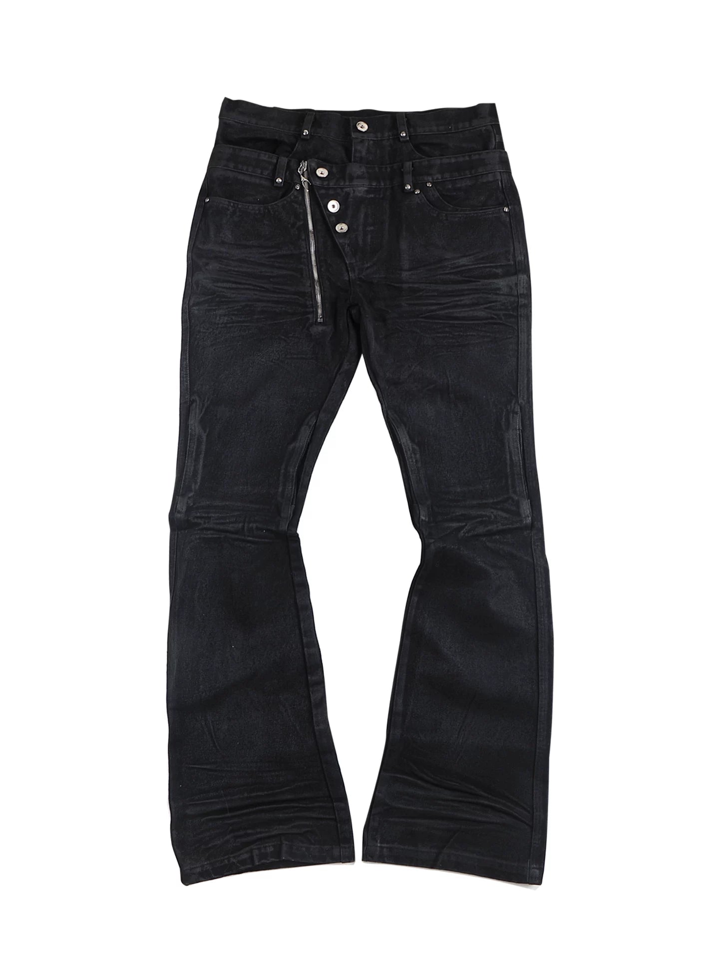 Double Waist Waxed Whiskered Skinny Jeans
