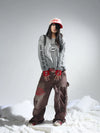 Brown Printed Washed-Distressed Wide Leg Pants
