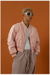 Cropped Pink Brown Cotton Baseball Jacket