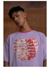 Oversized Embroidered Purple Heart Skeleton Tee