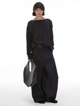 Ribbed Boat Neck Long Sleeve Tops