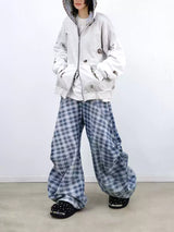 Loose Gradient Washed Plaid Print Jeans
