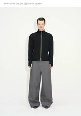 Double Zipper Thick Wool Knitted Jacket