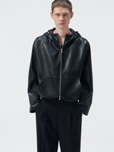 Cropped Lambskin PU Hooded Kangaroo Jacket
