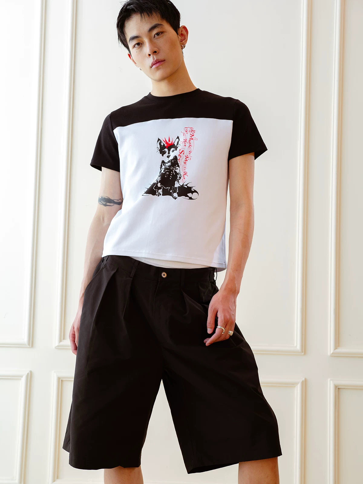 Vintage Punk Dog Print Slim Tee