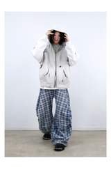 Loose Gradient Washed Plaid Print Jeans