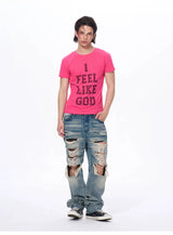 Men's Rhinestone Letter Crew Neck Tees