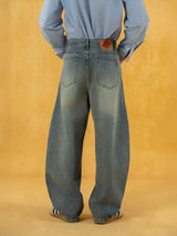 Men's Distressed Blue Wide Leg Jeans