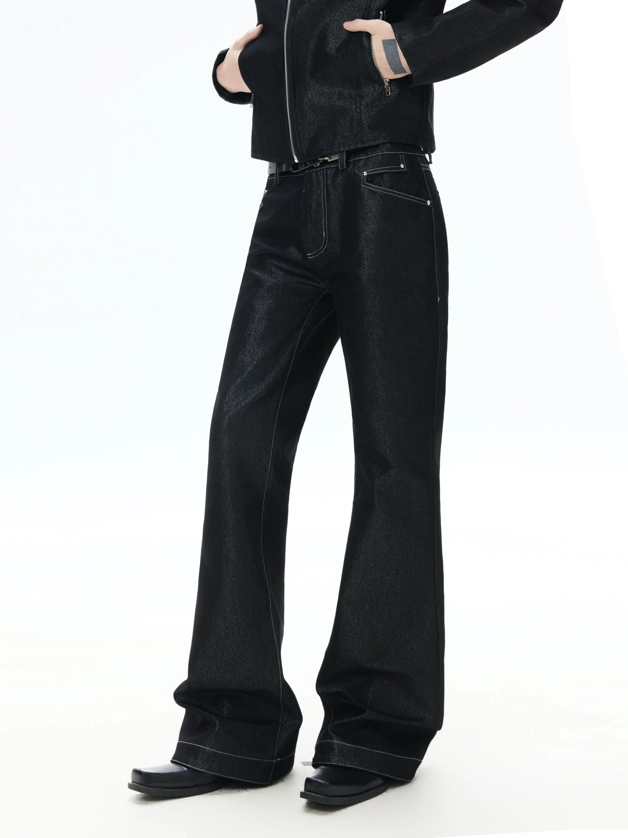 Mid Rise Flare Silver Riveted Jeans