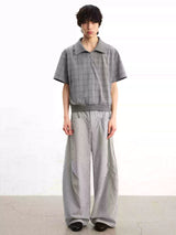 Striped Pleated Curved Hem Pants
