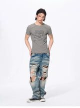 Men’s Striped Skull Print T-Shirt