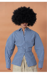 Unisex Fitted Blue Plaid Long-sleeve Shirt