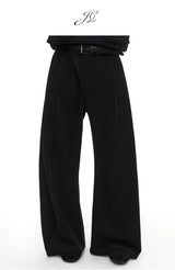 Slightly Curved Asymmetric Pleated Wool Pants