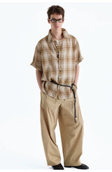 Loose Plaid Cotton Short Sleeve Shirt