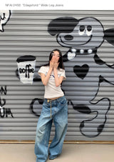 Wide Leg Cuffed Washed Jeans