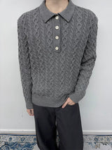 Men's Milk Cotton Cable Polo Sweater
