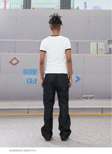 Double Zip Leather Patch Flared Jeans