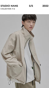 Color Block Zip Pocket Short Jacket