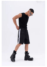 Black White Gray Striped Drawstring Shorts