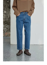 Vintage Washed Distressed Straight Cropped Jeans