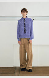 Plaid Tie Patchwork Long Sleeve Shirt