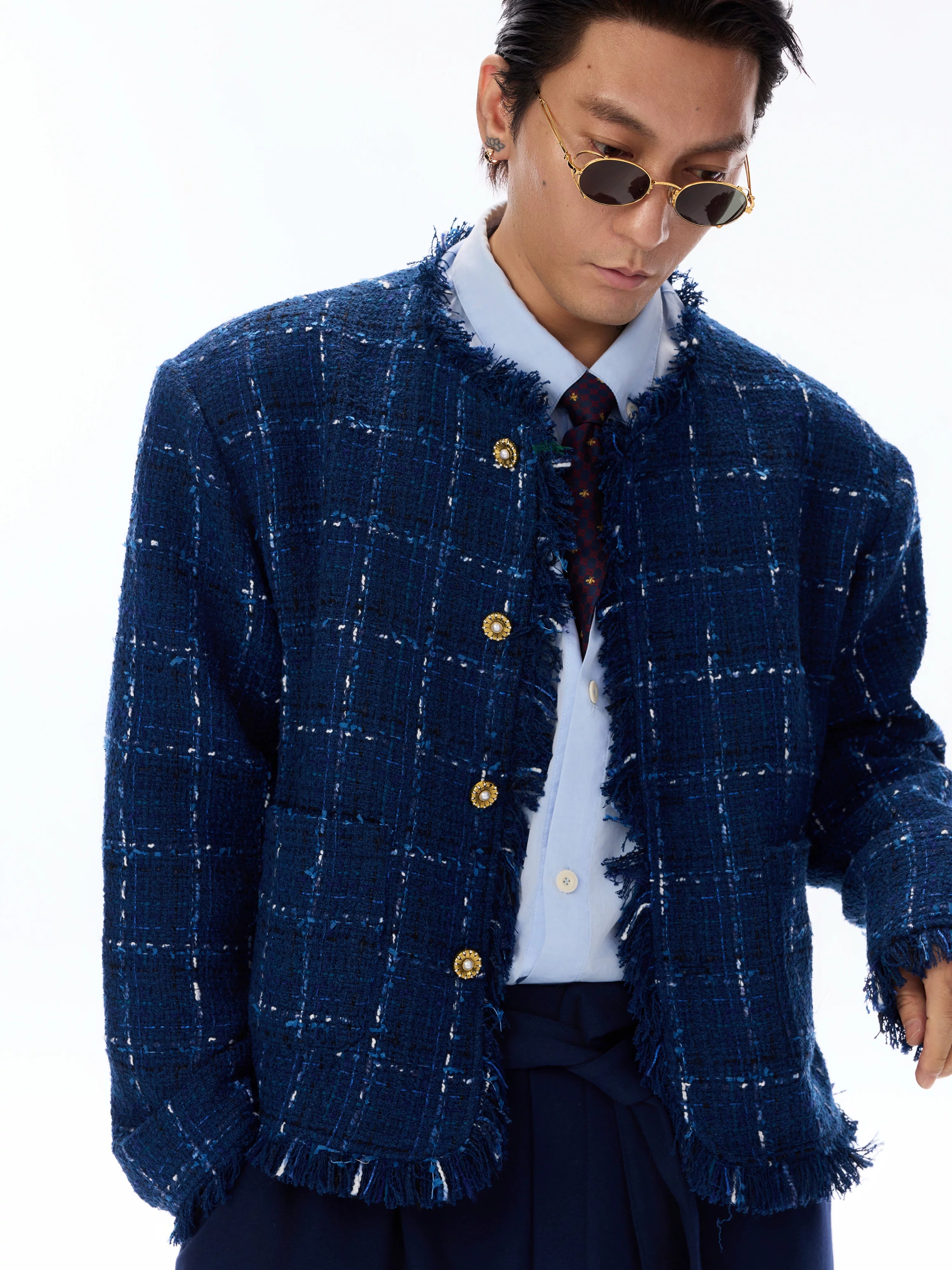 Elegant Retro Plaid Boxy Tweed Jacket