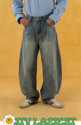 Men's Distressed Blue Wide Leg Jeans