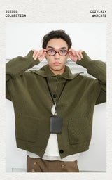 Men's High Neck Wool Cardigan
