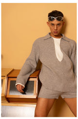 Gray Blue Navy Collar Knit Sweater