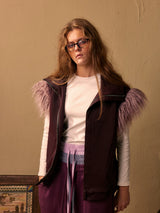 Y2K Fur-Sleeved High-Neck Zipper Vest