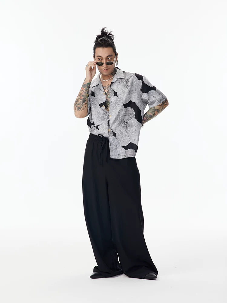 Sketch Print Hawaiian Cuban Collar Shirt
