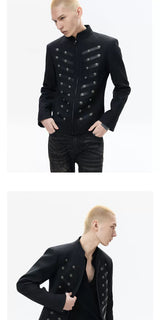 Black Napoleon Style Casual Double-breasted Jacket